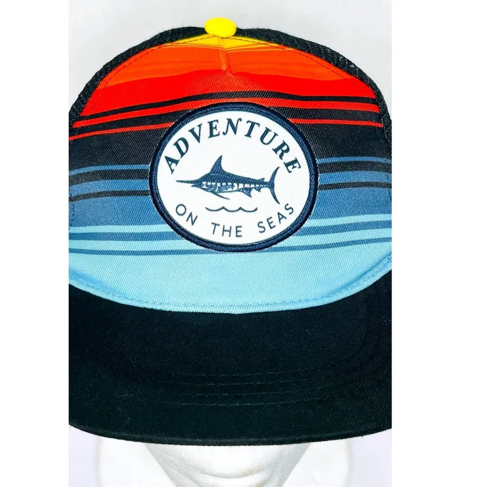 Adventure On The Seas Baseball Hat Cap Sailfish‎ Marlin Striped Mesh Fishing